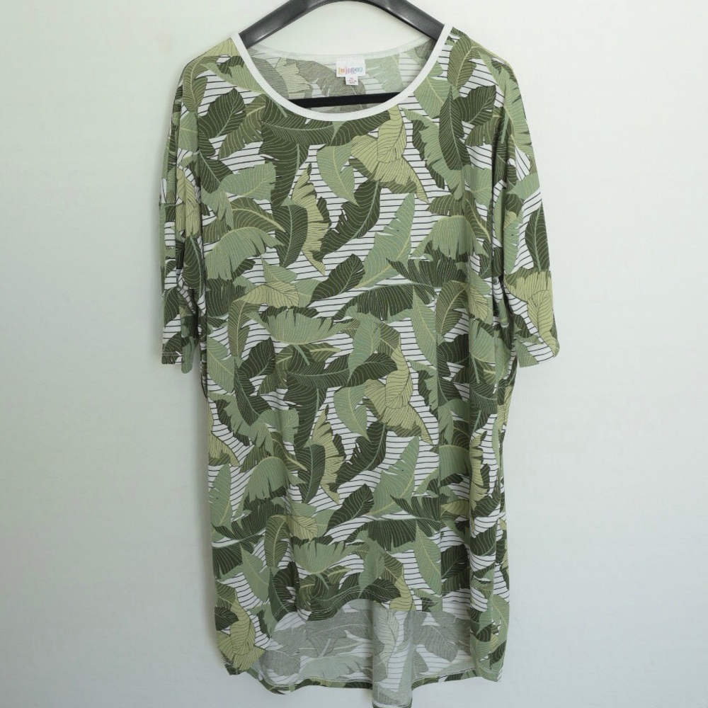 Lularoe Irma Tunic - Striped with Green Leaves